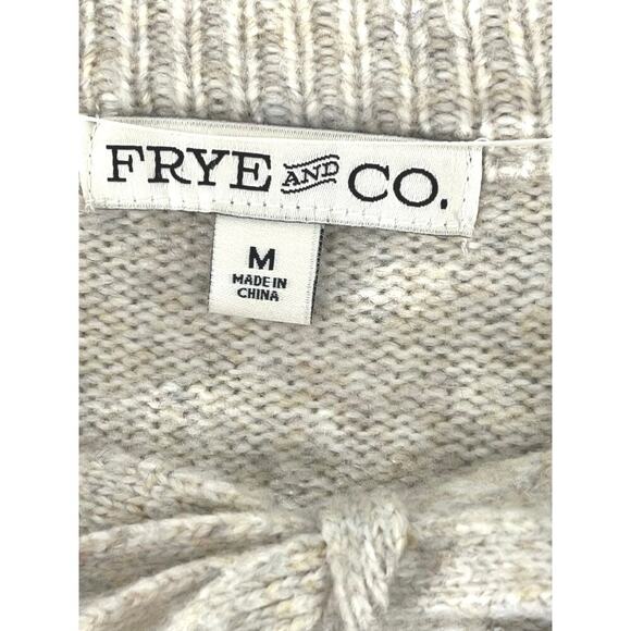 FRYE And CO Women Chunky Knit Sweater Long Sleeve Gray Sz M V Neck Pullover Boho - Picture 3 of 10